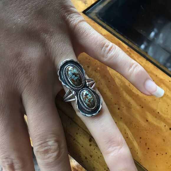 Natural Royston Blue Horizon Turquoise Sterling Silver Horseshoe Ring Size 9 - Picture 2 of 9